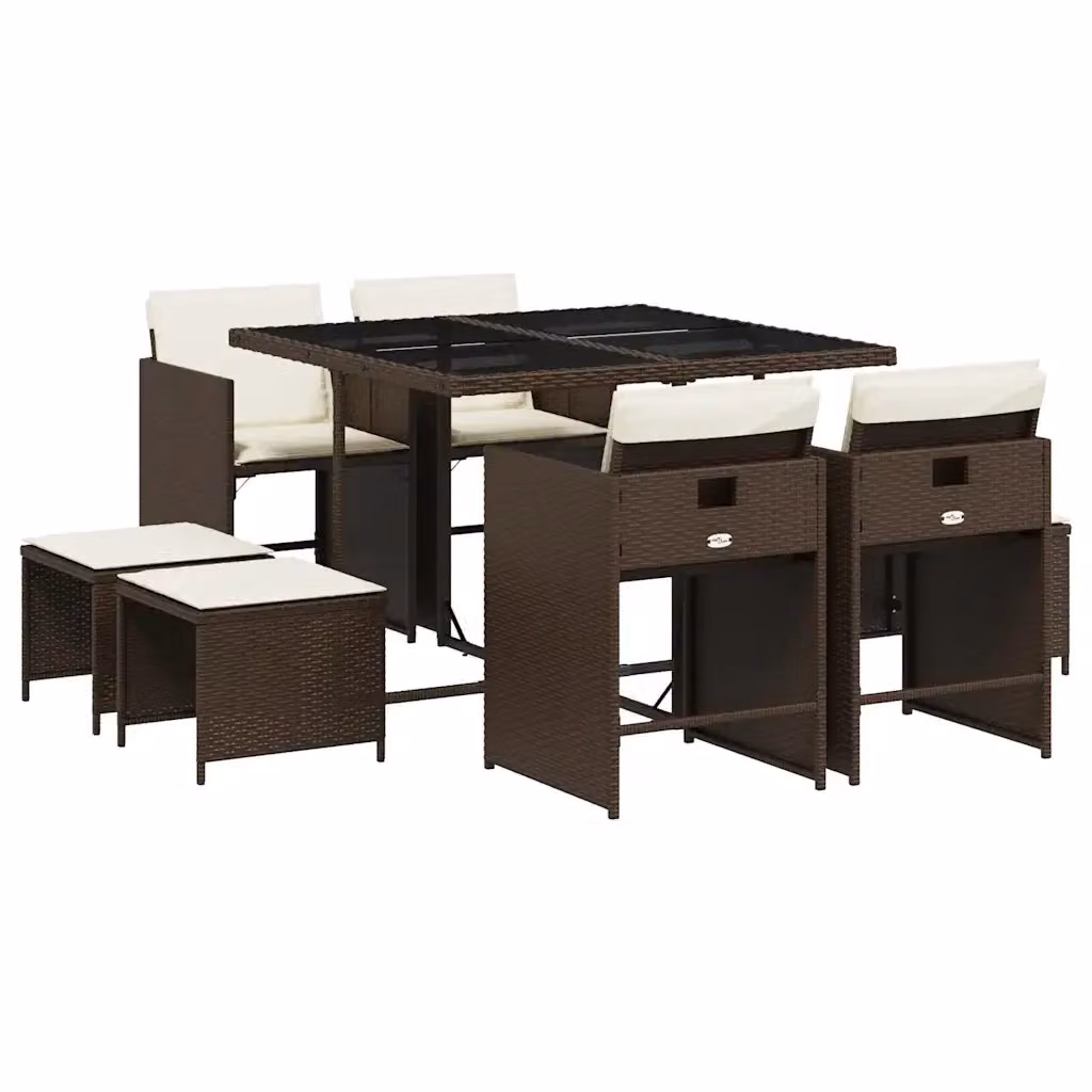 Set da Pranzo da Giardino vidaXL in Polyrattan Marrone con 9 Pezzi e Cuscini – 2