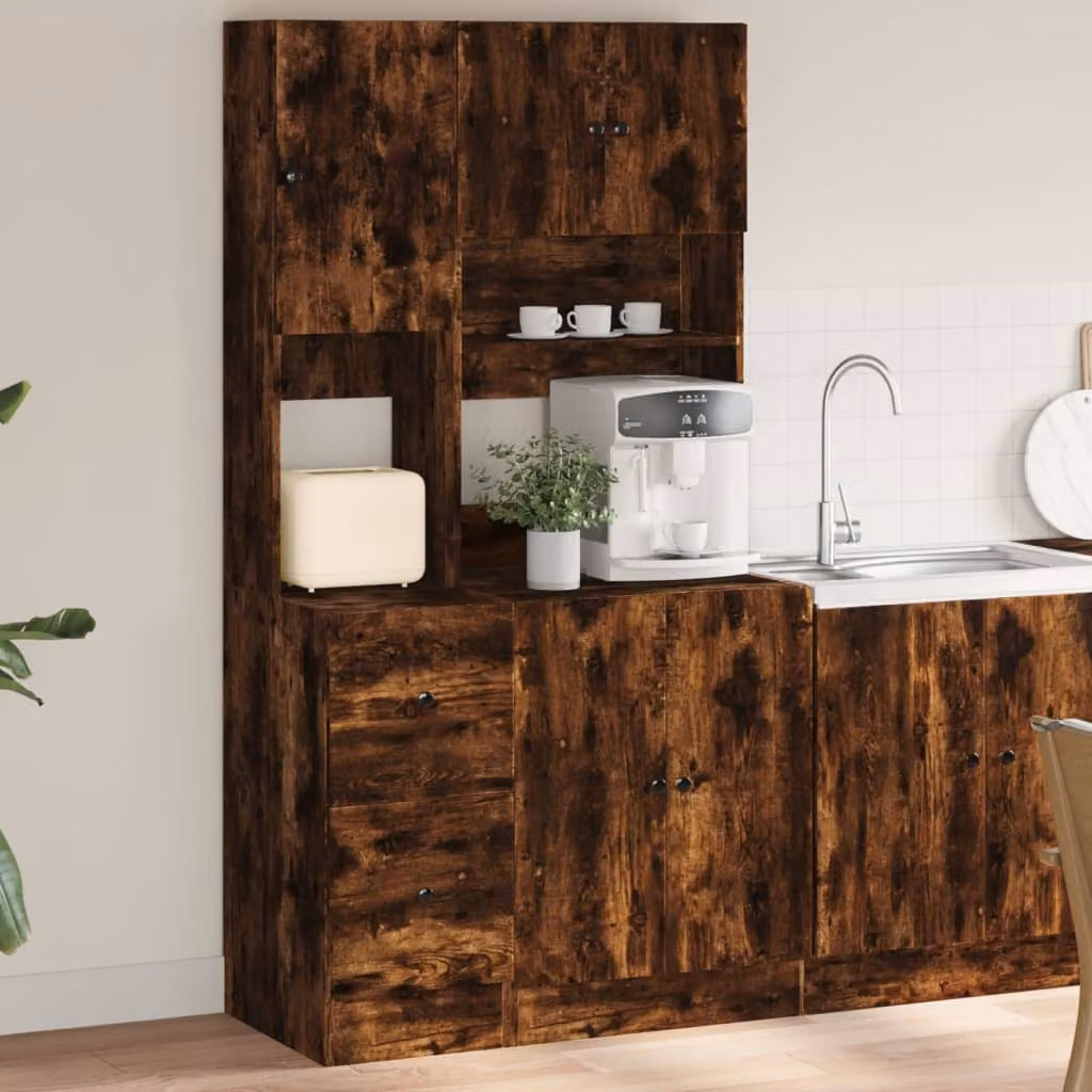 Mobile da cucina a parete vidaXL in legno rovere marrone con ante a battente e cassetti L: 95 cm, P: 50 cm, H: 180 cm – 1