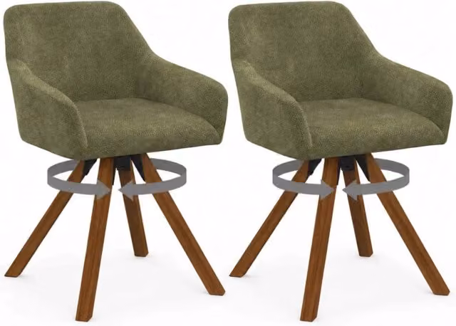 Set di 2 sedie girevoli 360 IDMarket JANY in tessuto chenille verde con base in noce – 1