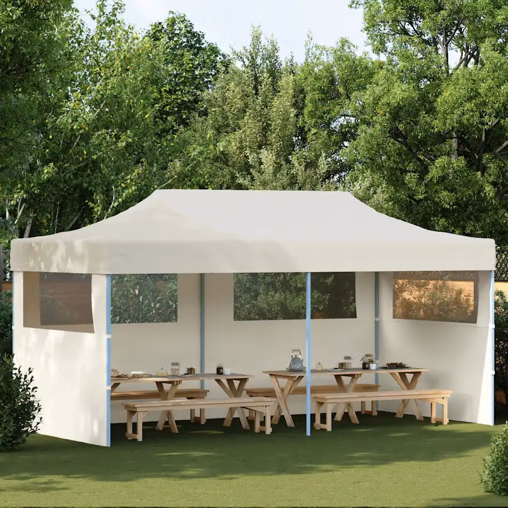 Tenda per feste pop-up pieghevole vidaXL beige con finestra in poliestere e acciaio – 1