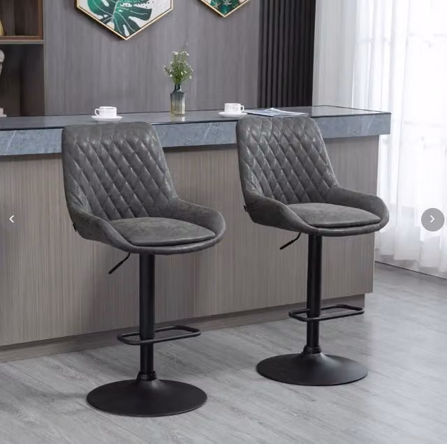 Set da 2 sgabelli bar REDOM regolabili con schienale in ecopelle grigio scuro e seduta girevole a 360 gradi