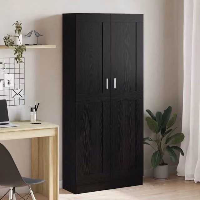 vidaXL Armadio per Libri Moderno in Rovere Nero con Ante a Battente L: 82,5 cm, P: 30,5 cm, H: 185 cm