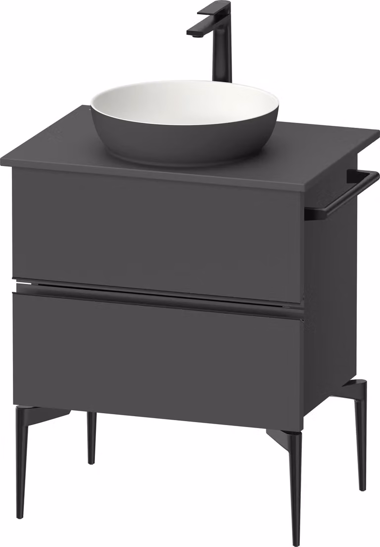 Duravit Sivida Meuble sous-lavabo sur console, 2 tiroirs, poignée noire diamantée mate, 645x475x548mm, SV46570BD490000, SV46570BD490000