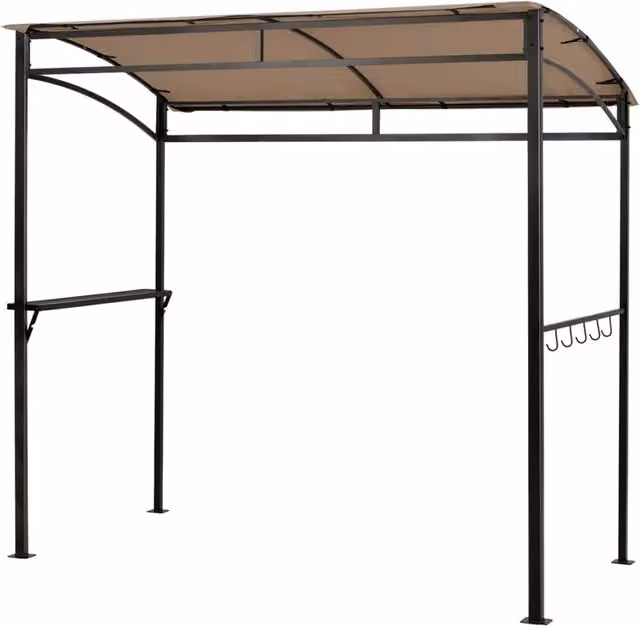 Gazebo per barbecue HELLOSHOP26 in metallo marrone con ripiano portaoggetti e ganci, L: 216 cm, P: 134 cm, H: 211 cm