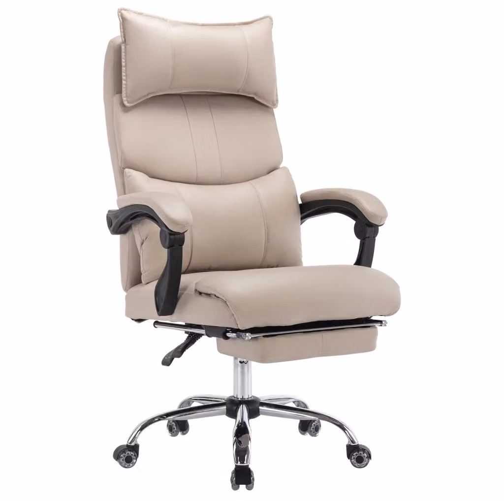 Sedia da ufficio ergonomica MODFU in tessuto e similpelle beige con poggiatesta, anello portapiedi e rotelle girevoli 360 gradi – 2