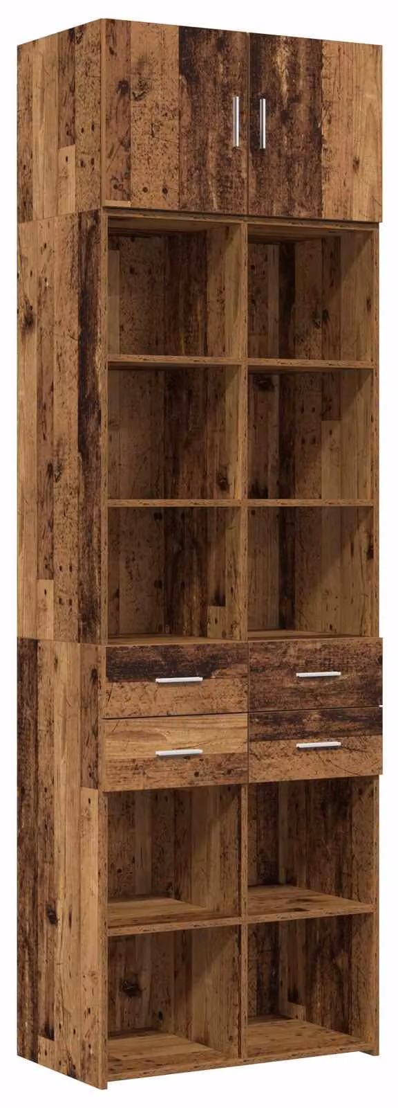 Armadio contenitore con ripiani, realizzato in legno di recupero, dimensioni 70 x 42,5 x 225 cm