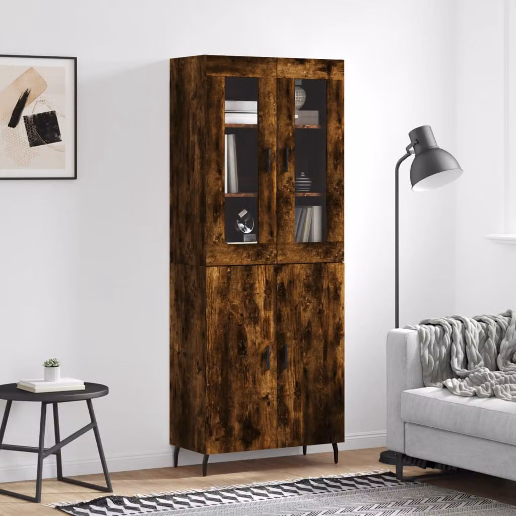 Credenza vidaXL in Rovere Fumo con Ante a Battente e Ripiani Interni, L/P/H: 69,5 x 34 x 180 cm