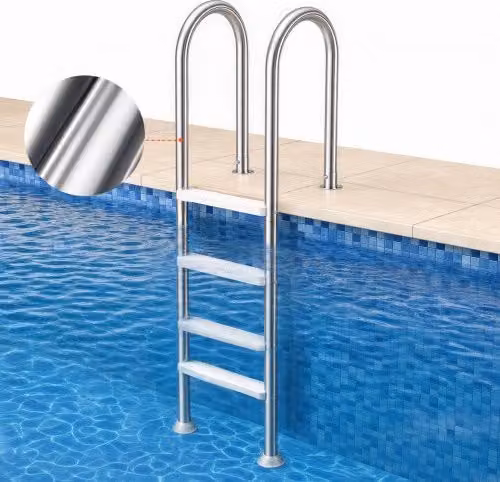 Scaletta per Piscina VEVOR con 4 Gradini Antiscivolo e Doppio Corrimano in Acciaio Inox, Capacità di Carico 120 kg, per Piscine Interrate da 137 cm, Colore Argento e Bianco