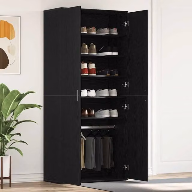 Mobile porta scarpe moderno vidaXL in MDF nero e argento L: 80 cm, P: 39 cm, H: 178 cm