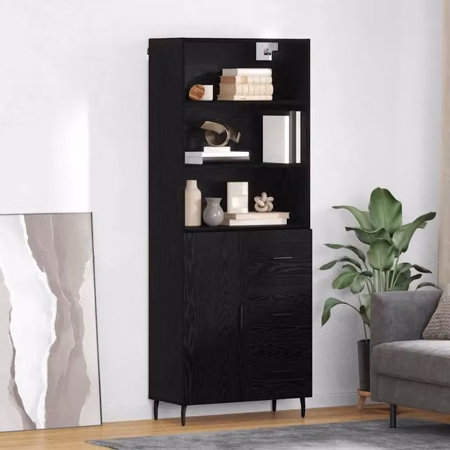 Set di 2 credenze moderne vidaXL in nero opaco con vetro e metallo L: 69,5 cm, P: 34 cm, H: 180 cm