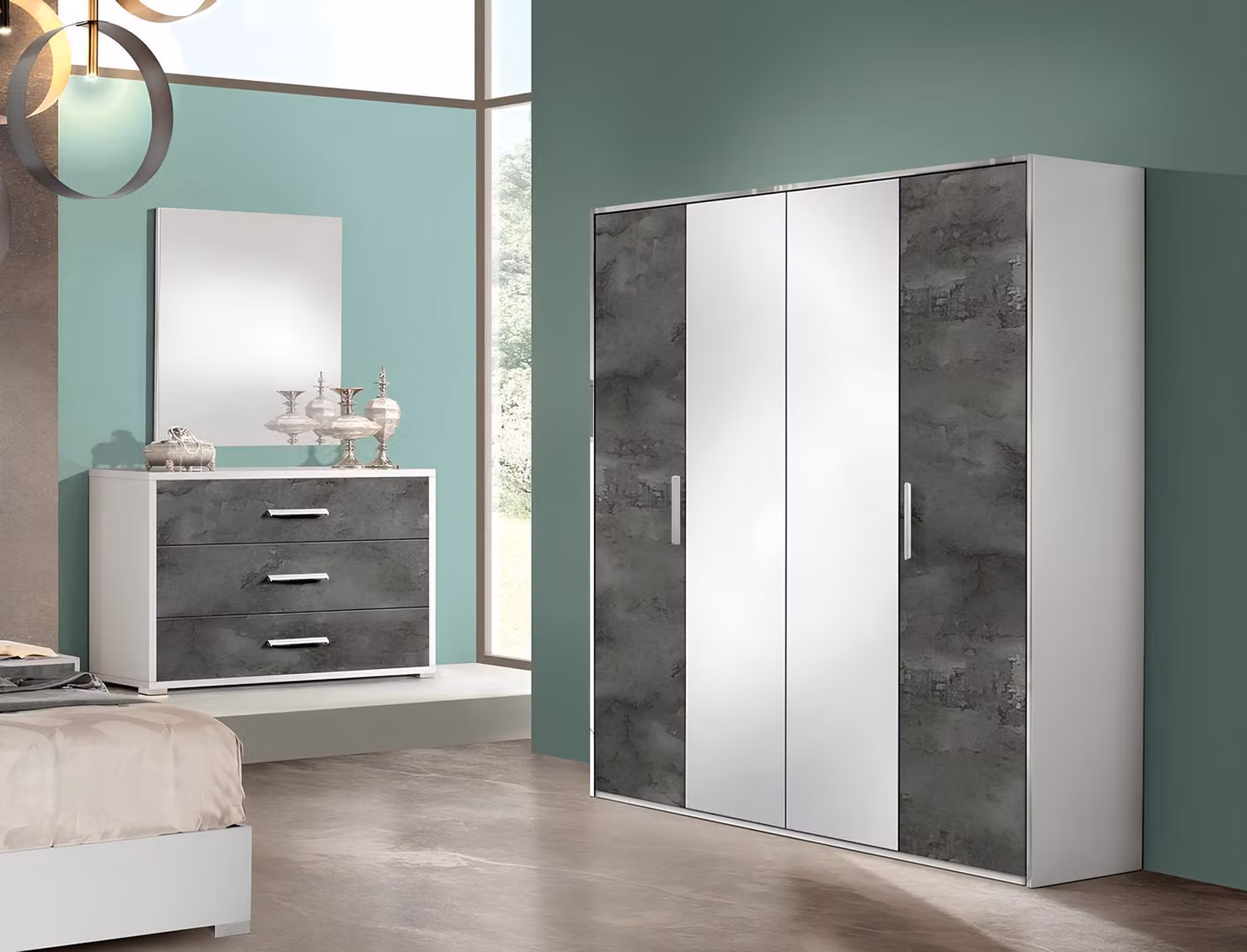 Kleiderschrank 4 Türen Schrank Garderobe Modern Schränke Holz Schlafzimmer