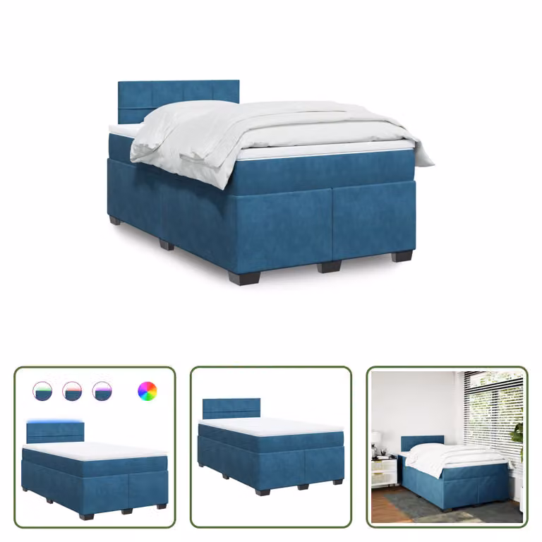 The Living Store Letto a molle con materasso blu 120x200 cm in velluto