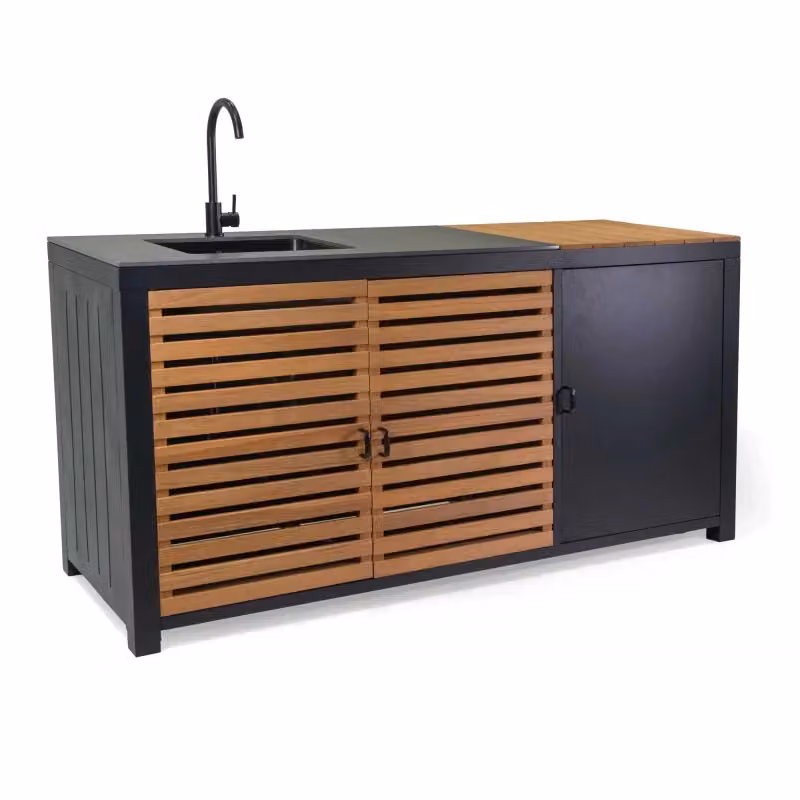 Mobile Cucina Idaho Vacchetti in Alluminio con Teak e Pietra Sinterizzata Antracite L: 180 cm, P: 65 cm, H: 90 cm – 2