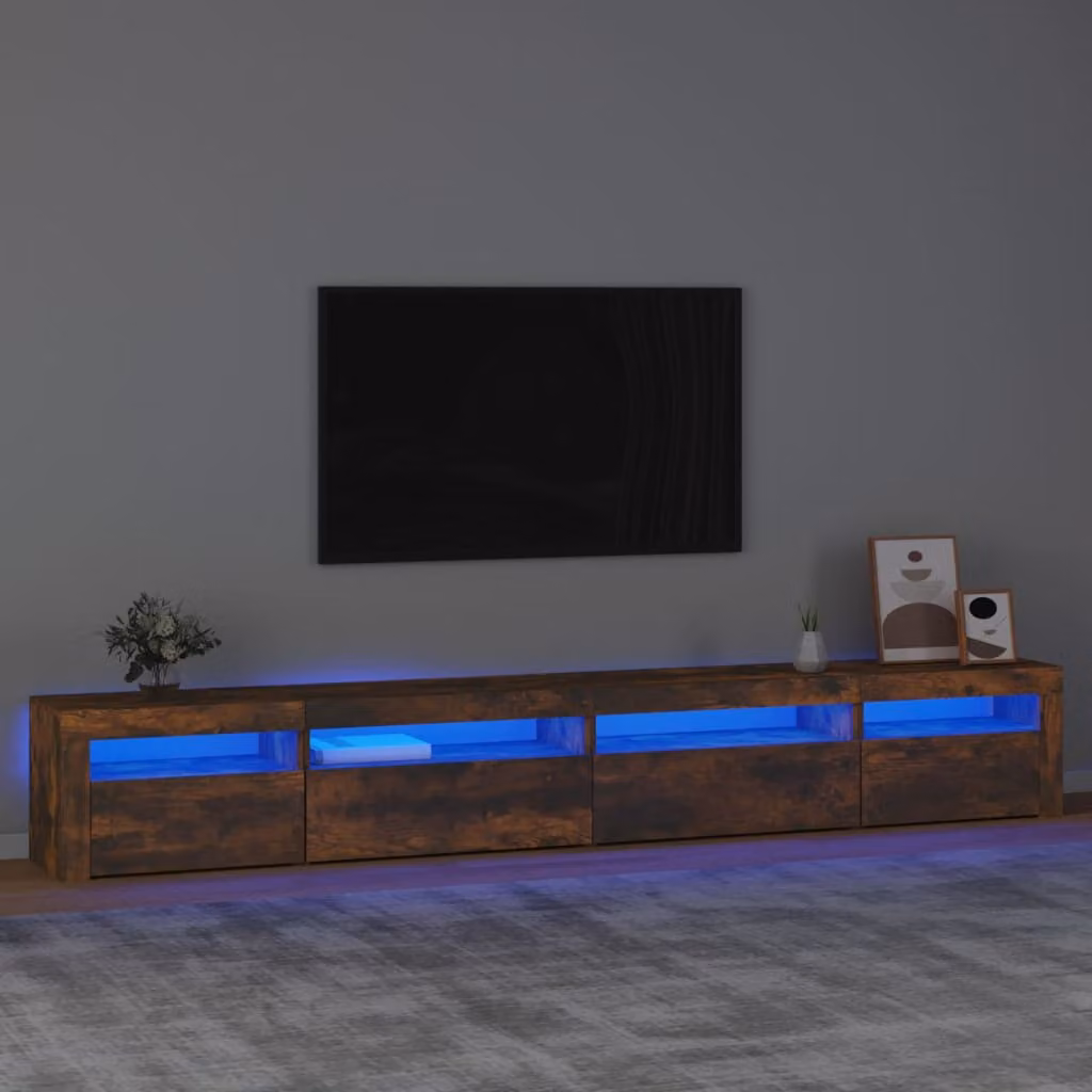 vidaXL Mobile Porta TV Moderno con Luci LED Integrate in Rovere Fumo Marrone L: 270 cm, P: 35 cm, H: 40 cm