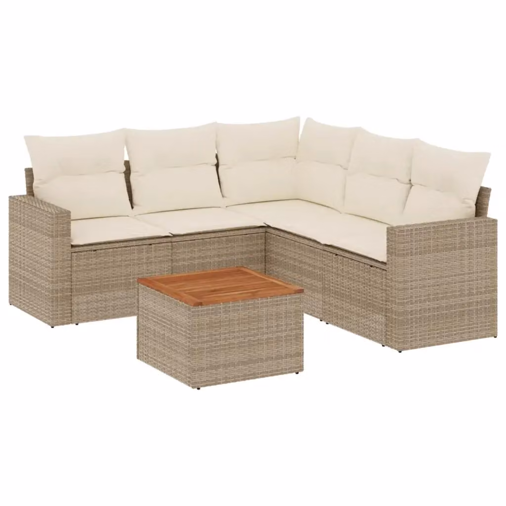 Set Divano da Giardino a L vidaXL in Polyrattan con Cuscini Beige e Tavolino da Esterno 6 pz – 2