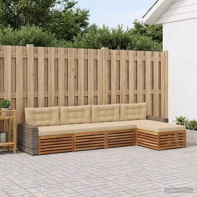 Set di divani da esterno 5 pz Naturale e Beige Poliestere 3383251