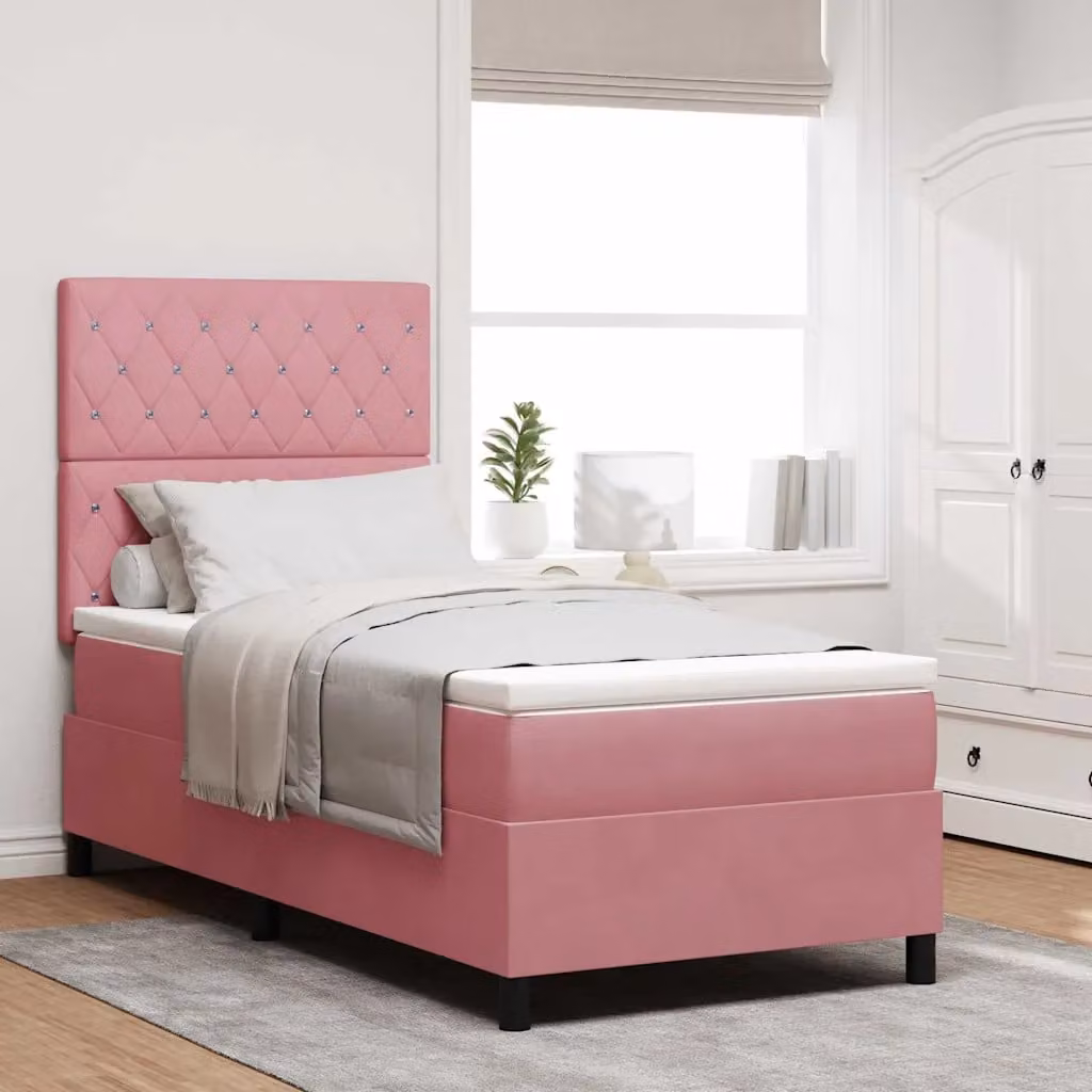 Letto a molle con materasso vidaXL in velluto rosa L/P: 100 x 200 cm