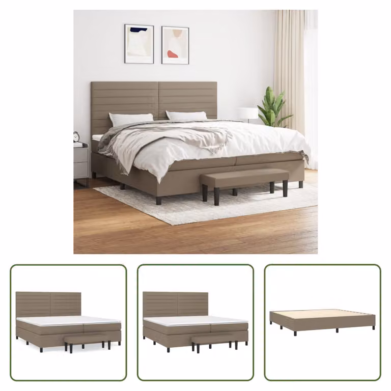 The Living Store Letto a molle con materasso Taupe 200x200 cm in tessuto