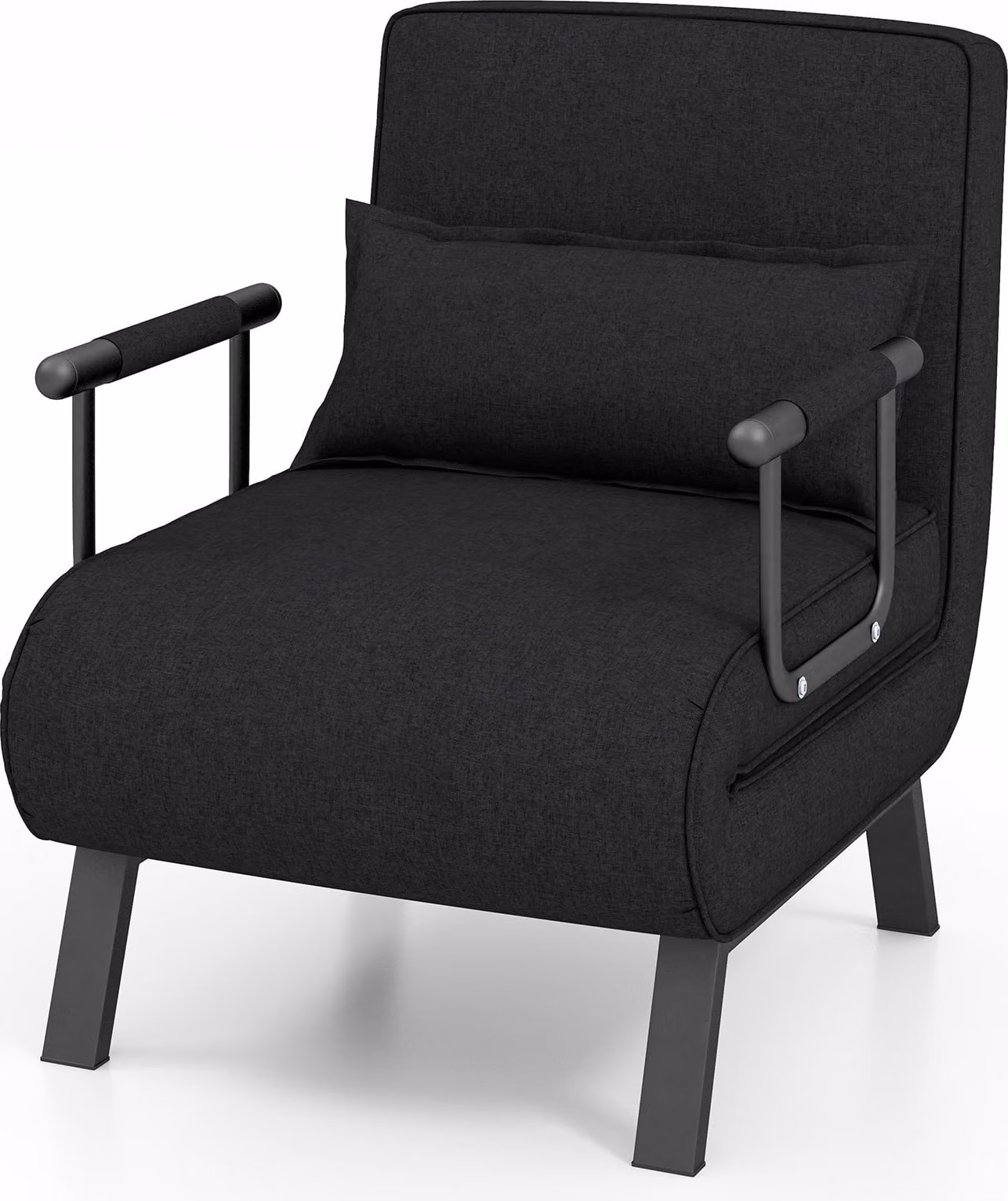 Poltrona letto pieghevole COSTWAY 4 in 1, divano letto con schienale regolabile in 5 posizioni e cuscino rimovibile e seduta imbottita, divano letto con struttura in metallo, portata fino a 150 kg (nero)