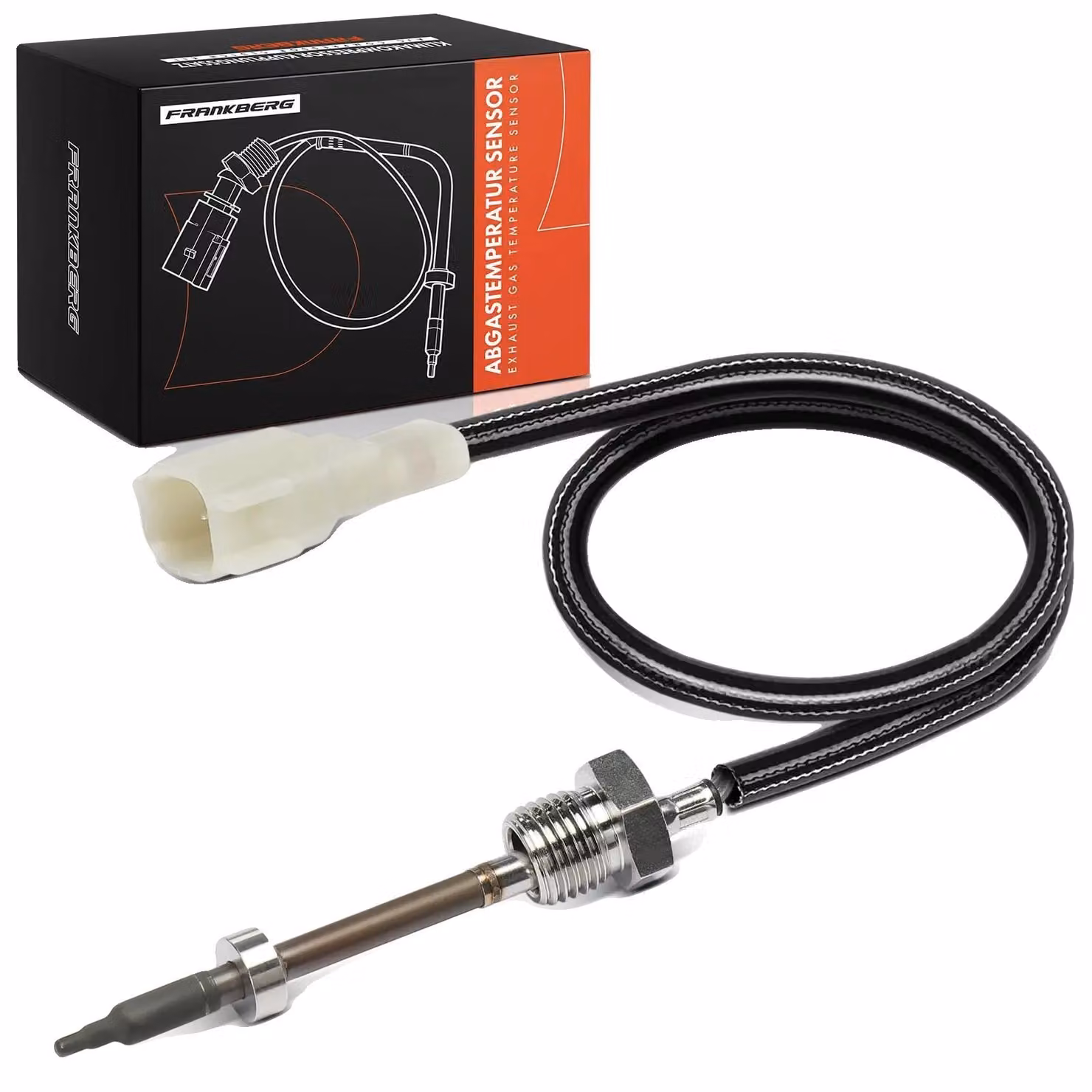 Sensore di temperatura, filettatura M14x1,5, lunghezza del cavo 410 mm, 2 connettori, chiave di serraggio di dimensioni 17, alloggiamento angolare
