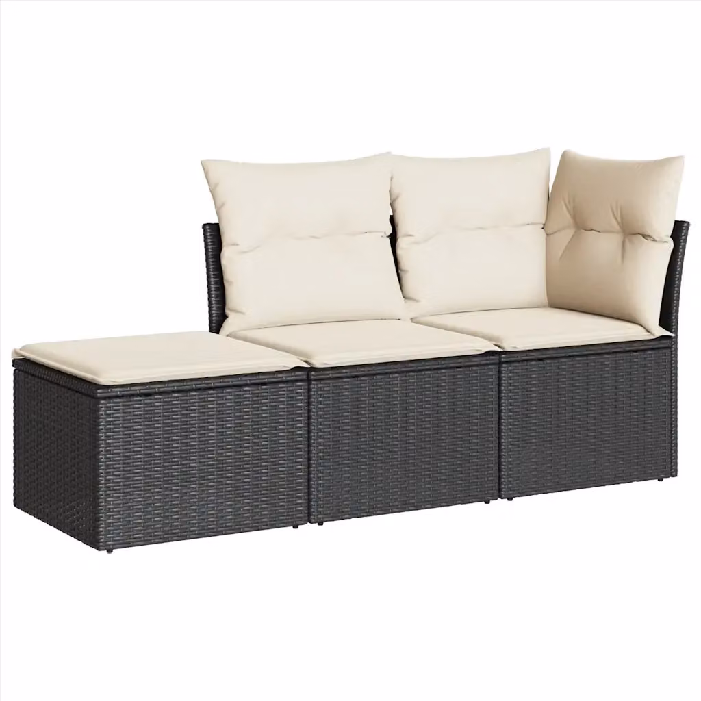 Set Divano da Giardino a L vidaXL con Cuscini e Pouf in Polyrattan e Metallo Nero e Bianco – 2