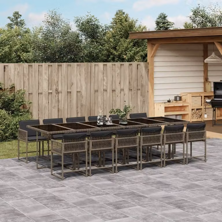 Maison Exclusive - Set da Pranzo da Giardino 13pz con Cuscini Grigio in Polyrattan