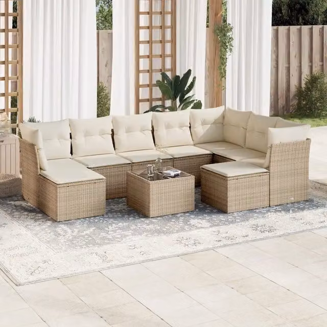 Set Divano da Giardino Moderno VIDAXL in Polyrattan con Cuscini Beige, 10 Pezzi