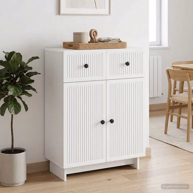 Credenza moderna vidaXL in legno ingegnerizzato e metallo, Bianco, L 66 x P 34,5 x H 90 cm