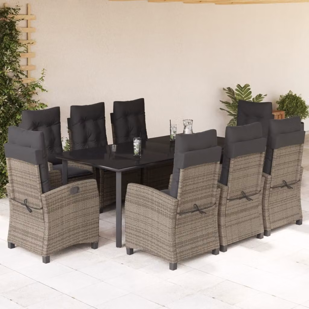 Maison Exclusive - Set da Pranzo da Giardino 9 pz con Cuscini in Polyrattan Grigio