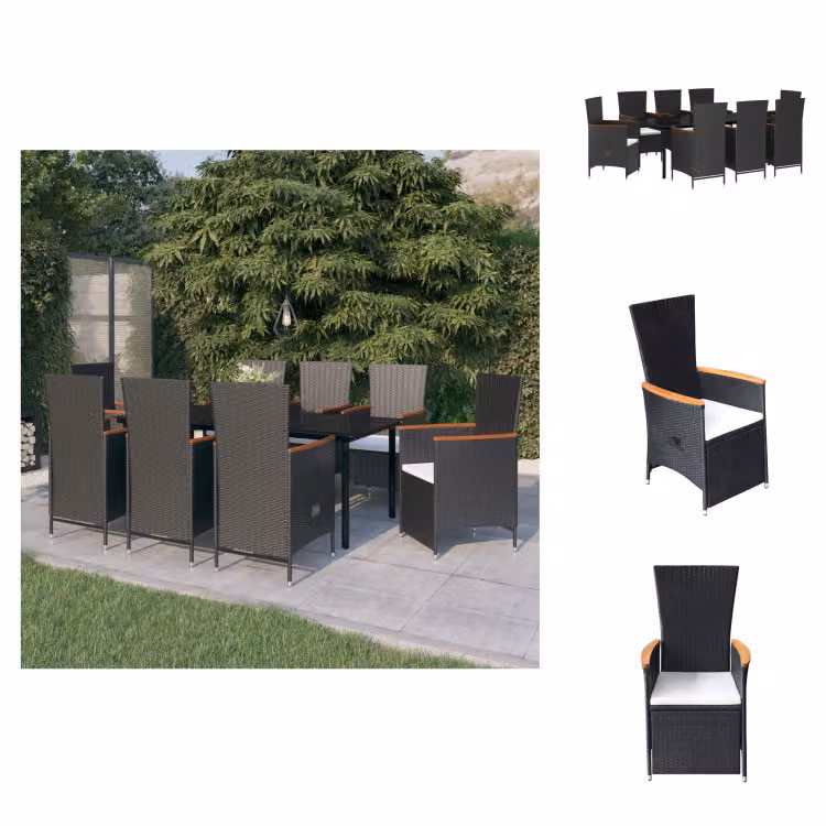 vidaXL set da pranzo da giardino 9 pezzi con cuscini nero - Set di mobili da giardino