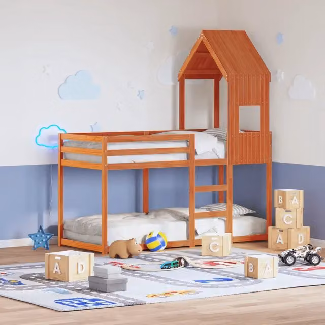Letto a Castello con Tetto Marrone Cera 90x190 cm Massello Pino 3282004