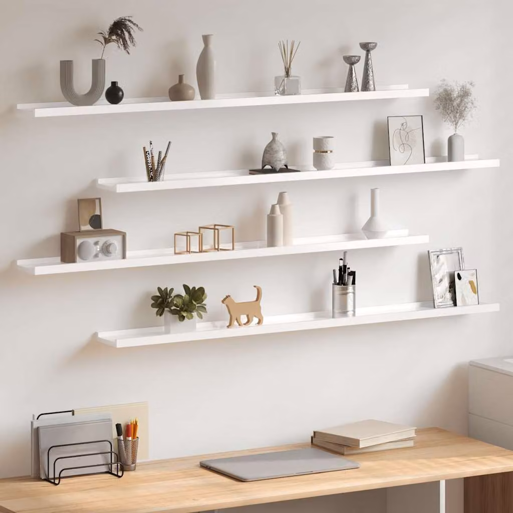 Set di 2 mensole da parete vidaXL in MDF bianco lucido L: 115 cm, P: 9 cm, H: 3 cm