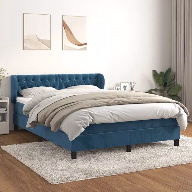 Letto con Giroletto a Molle e Materasso Ibrido vidaXL in Velluto Blu e Bianco L/P/H: 147 x 203 x 88 cm – 1