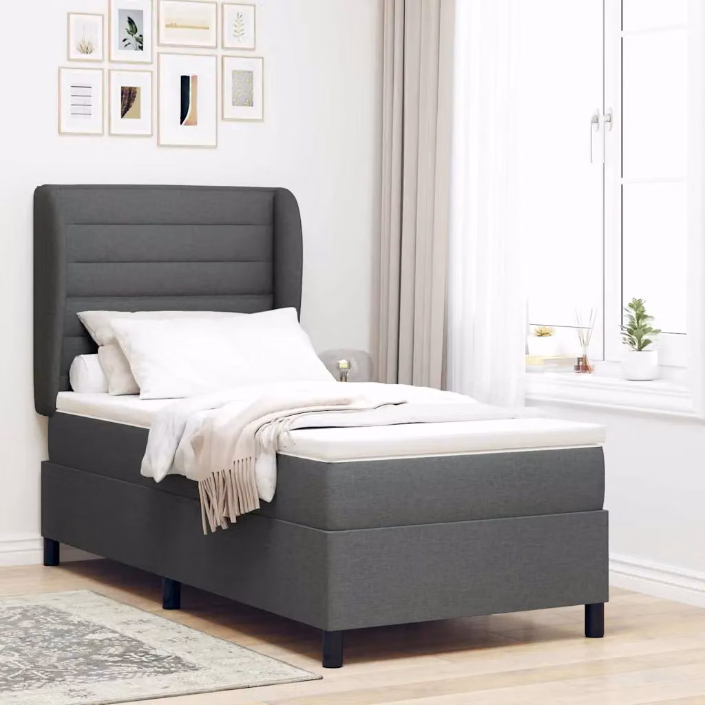 Letto a molle con materasso vidaXL in tessuto Grigio scuro L 90 cm x P 190 cm