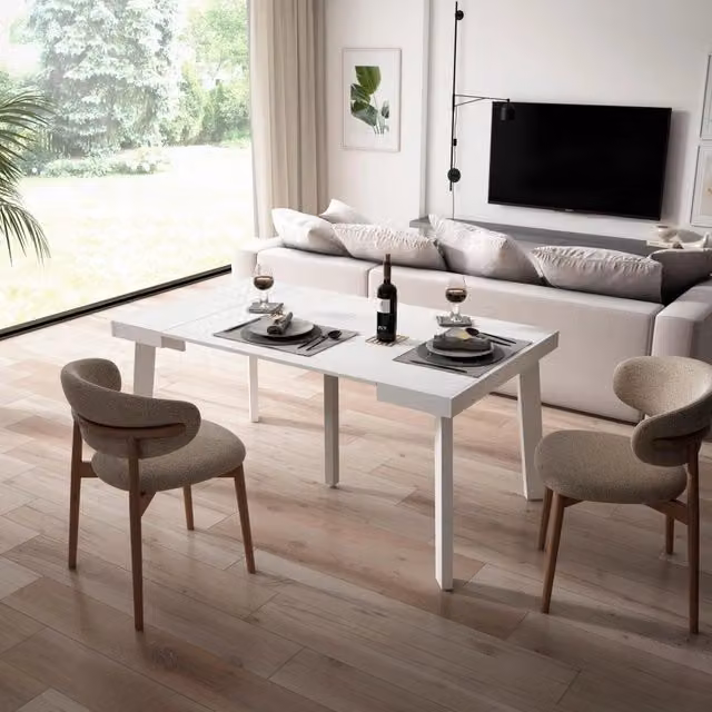 Consolle allungabile, 160x90x73cm, Per 8 persone, Gambe in legno, Bianco RF3132