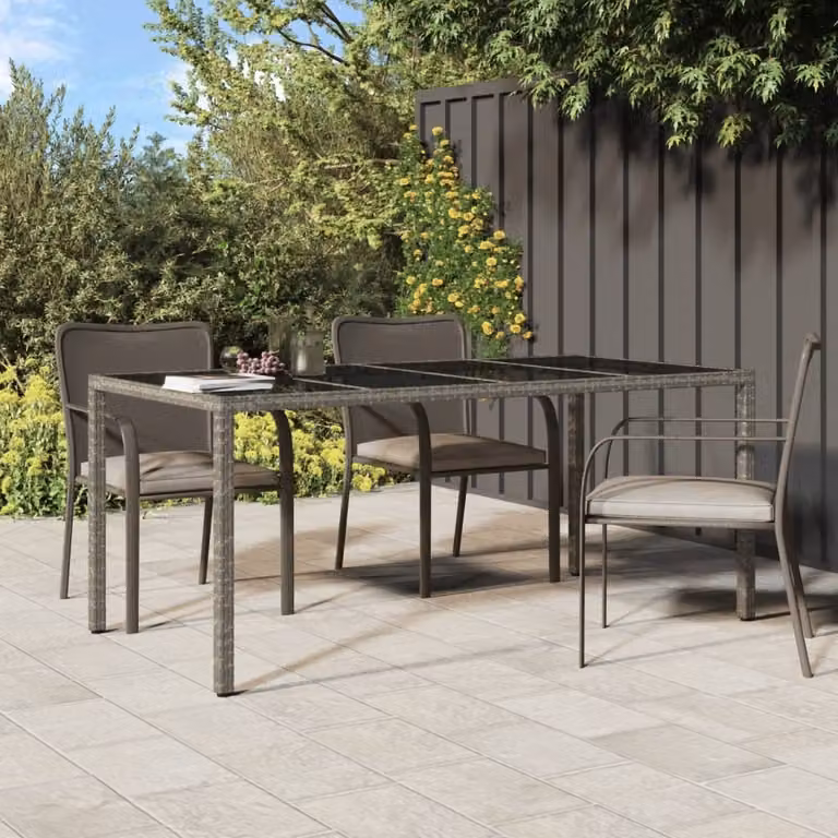 Maison Exclusive - Tavolo da giardino grigio 190x90x75 cm in vetro temperato e rattan sintetico