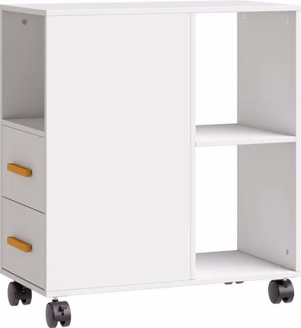 Supporto per stampante HOMCOM con ripiano regolabile e ruote, Bianco, L 60 x P 30 x H 65 cm