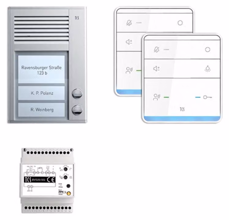 TCS PSC2320-0000 TASTA:pack Audio da parete per 2 unità abitative, con stazione esterna PAK 2 pulsanti campanello + altoparlante vivavoce ISW5010 + centralina BVS20