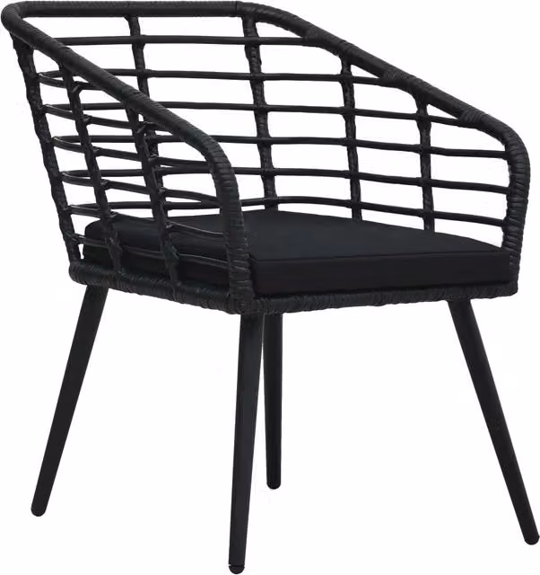 Set di 2 sedie da giardino in polyrattan nere con cuscini e braccioli