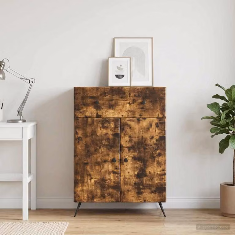 Credenza moderna vidaXL in legno e metallo, colore marrone, L: 66 cm, P: 34,5 cm, H: 90 cm