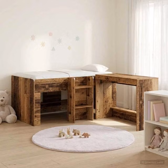 Letto alto per bambini con scrivania 2 pz Legno antico 3423468