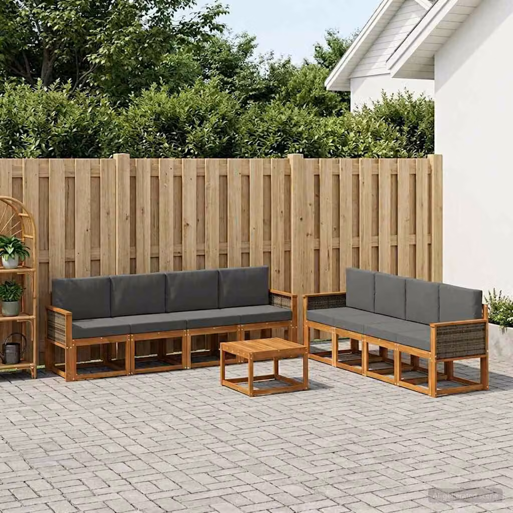 Set di divani da esterno vidaXL in legno di acacia 9 pz, colore marrone e antracite, con cuscini inclusi