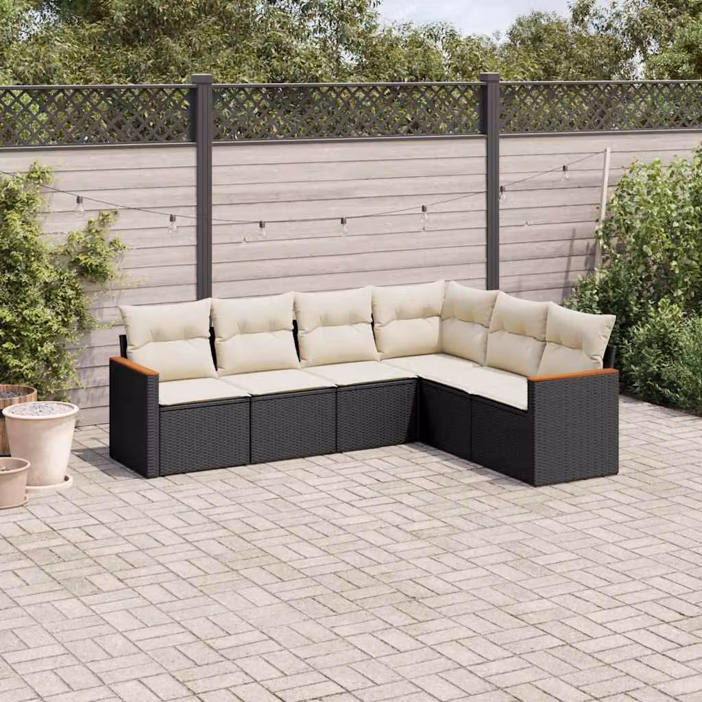 Set Divano da Giardino a L vidaXL in Polyrattan Nero con 6 Cuscini Imbottiti e Coperture Rimovibili – 1