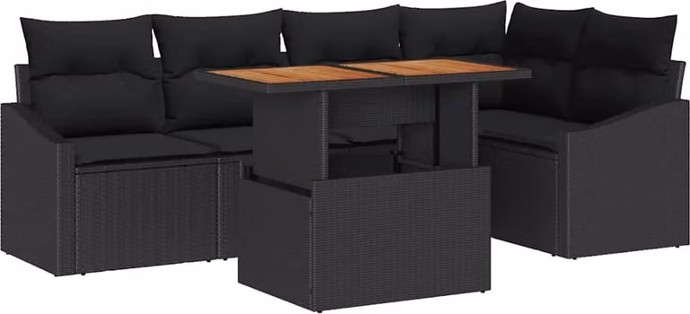 Set Divano da Giardino con archiviazione 6 pcs Nero Poly Rattan