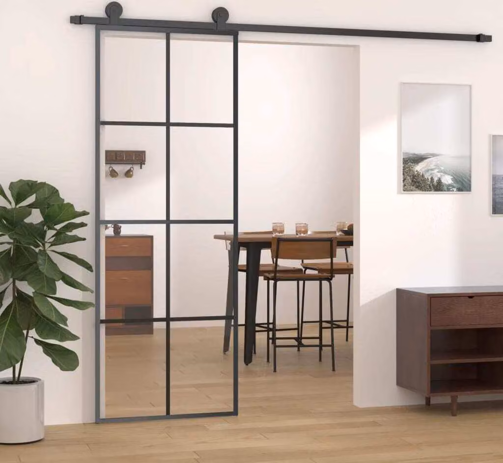The Living Store Porta scorrevole nera 76x205 cm ESG in vetro e alluminio
