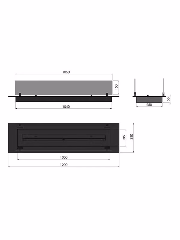 Biocamino a bioetanolo da incasso OUTINFIRE INSERT SLIM nero in acciaio inossidabile L: 120 cm – 2