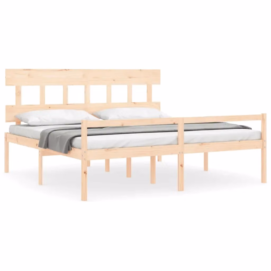 Letto per anziani vidaXL in legno massello di pino con testiera, stile rustico, L/P/H: 200 x 200 x 30 cm – 2