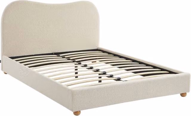 Letto Sweeek con rete a doghe, testiera e cassettiera in tessuto bouclé bianco – 1