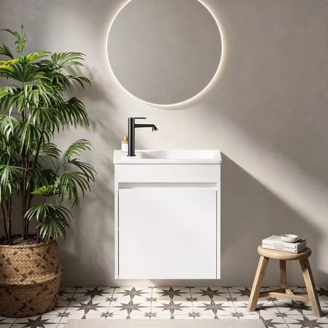 Mobile bagno bianco 46 cm con ampio spazio contenitore e 1 porta con chiusura morbida