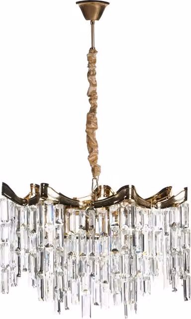 Lampadario in ferro dorato con cristalli sintetici acrilici design a più livelli stile glamour effetto scintillante